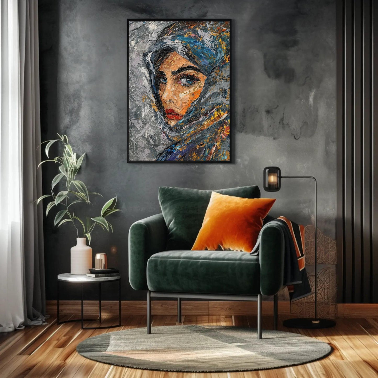 Muslim Woman canvas wall art shown in a living room (view 2)
