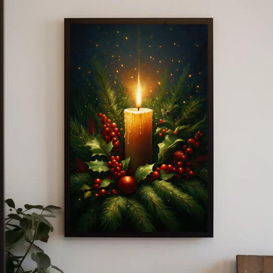 Christmas Candle Canvas - Festive Oil Painting on Museum-Grade Archival Canvas