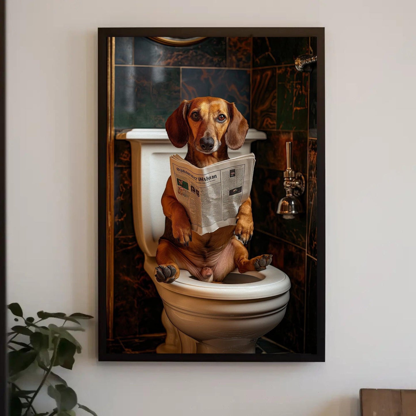 Dachshund Dog Canvas Print - Funny Bathroom Art | Toilet Humor Artwork Gift - Antarmada
