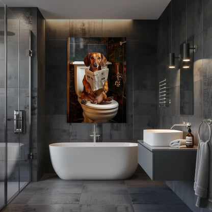 Dachshund Dog Canvas Print - Funny Bathroom Art | Toilet Humor Artwork Gift - Antarmada