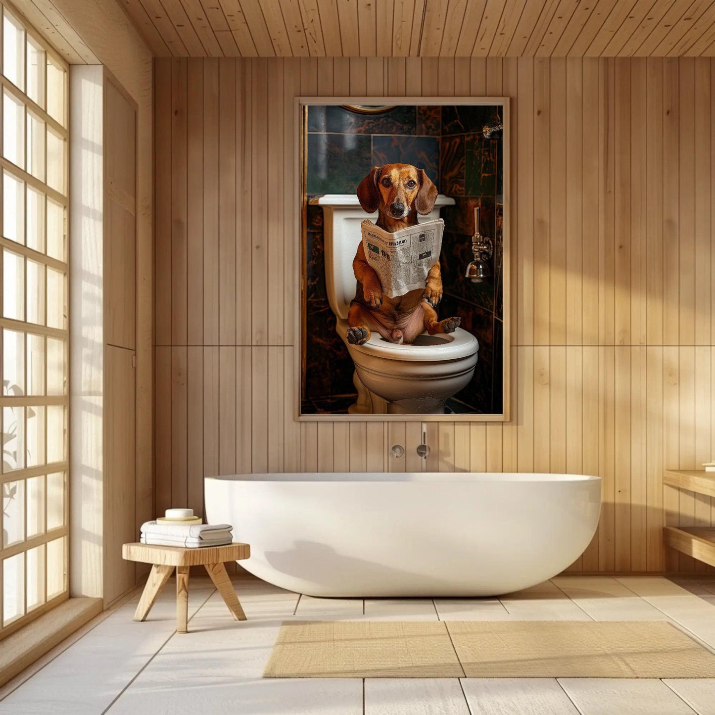 Dachshund Dog Canvas Print - Funny Bathroom Art | Toilet Humor Artwork Gift - Antarmada