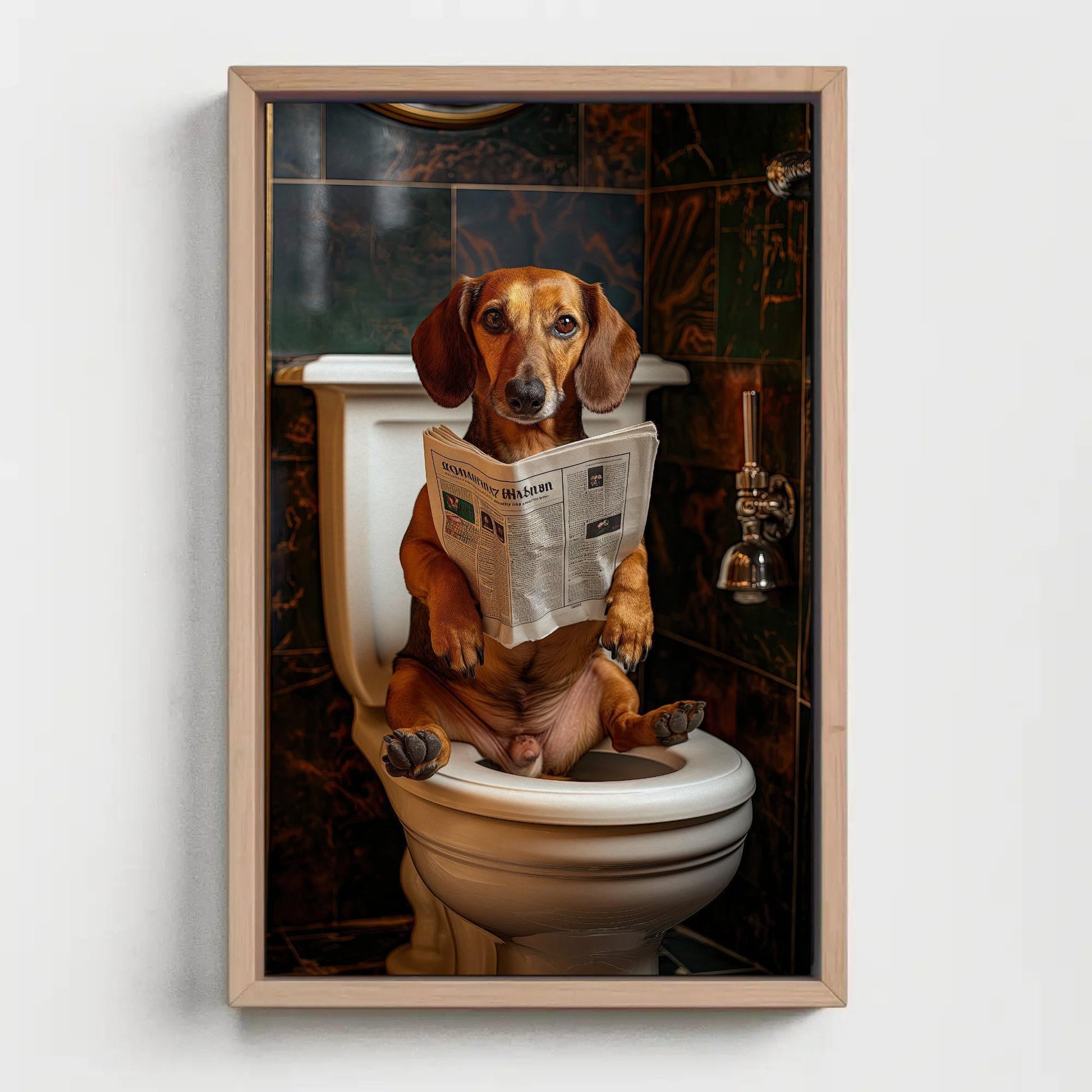 Dachshund Dog Canvas Print - Funny Bathroom Art | Toilet Humor Artwork Gift - Antarmada