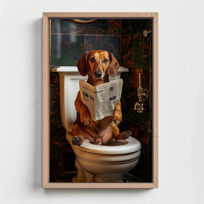 Dachshund Dog Canvas Print - Funny Bathroom Art | Toilet Humor Artwork Gift - Antarmada
