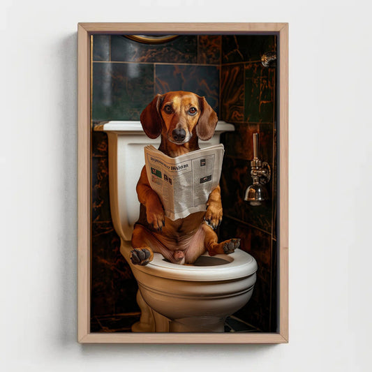 Dachshund Dog Canvas Print - Funny Bathroom Art | Toilet Humor Artwork Gift - Antarmada