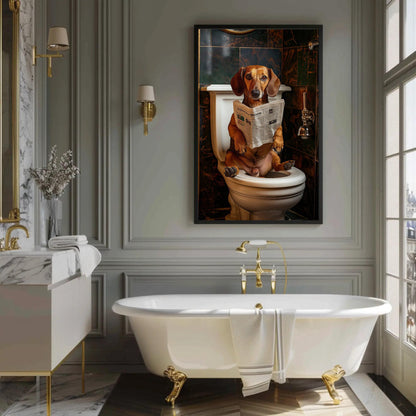 Dachshund Dog Canvas Print - Funny Bathroom Art | Toilet Humor Artwork Gift - Antarmada