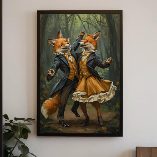 Dancing Foxes Canvas Print – Romantic Forest Art With Wooden Frame, Ready To Hang - Antarmada