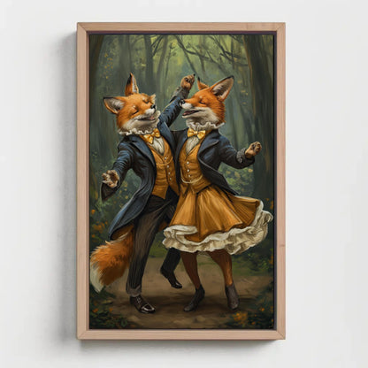 Dancing Foxes Canvas Print – Romantic Forest Art With Wooden Frame, Ready To Hang - Antarmada