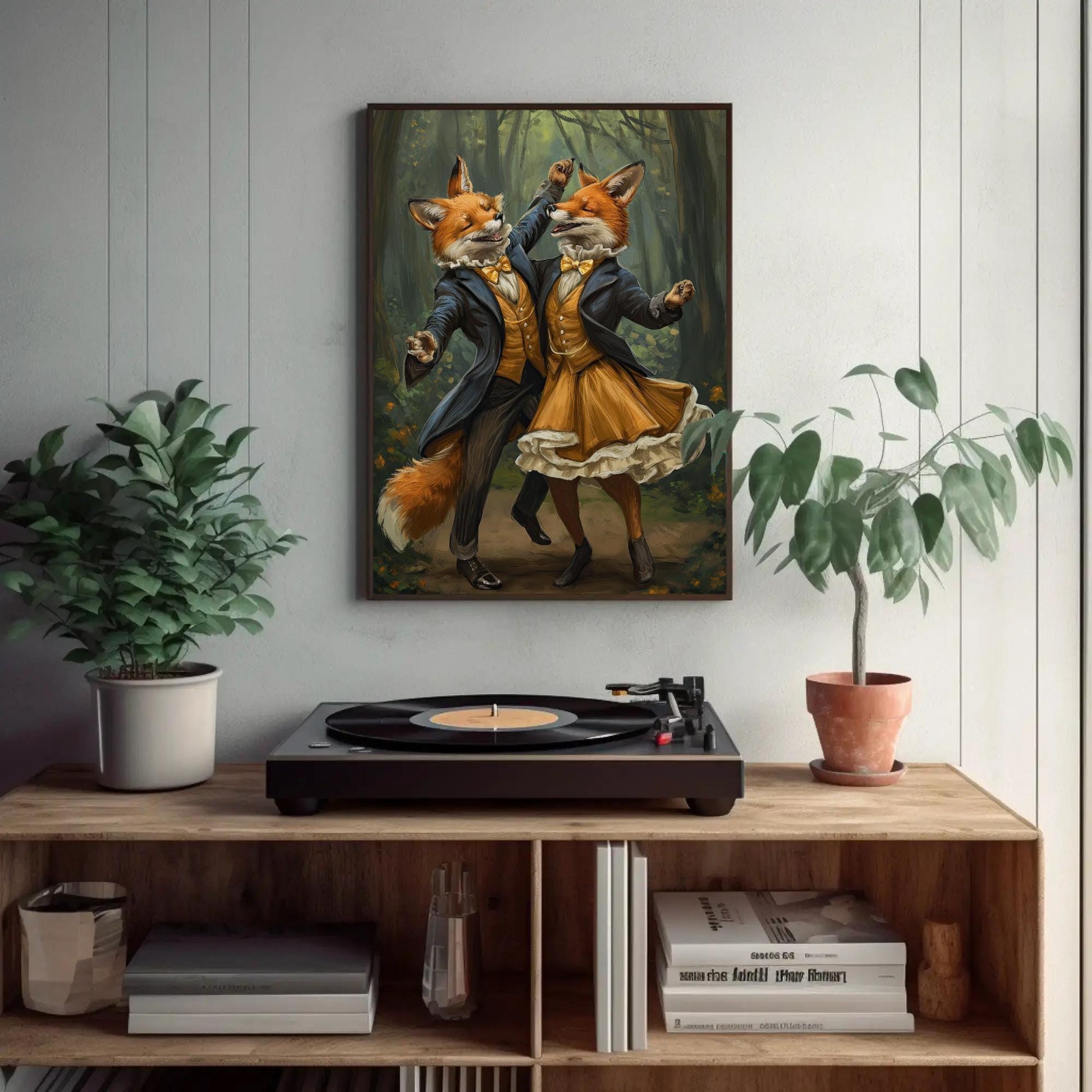 Dancing Foxes Canvas Print – Romantic Forest Art With Wooden Frame, Ready To Hang - Antarmada