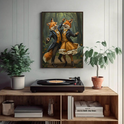 Dancing Foxes Canvas Print – Romantic Forest Art With Wooden Frame, Ready To Hang - Antarmada