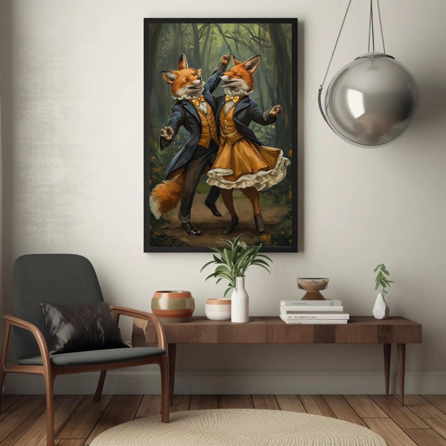 Dancing Foxes Canvas Print – Romantic Forest Art With Wooden Frame, Ready To Hang - Antarmada