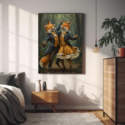 Dancing Foxes Canvas Print – Romantic Forest Art With Wooden Frame, Ready To Hang - Antarmada