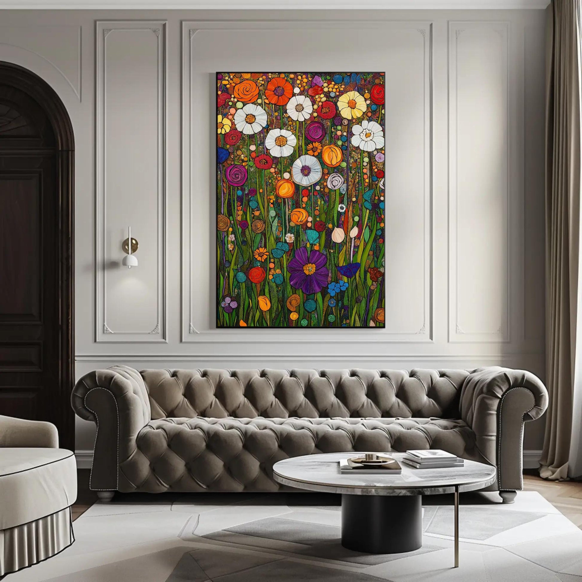Klimt Floral canvas wall art shown in a living room (view 2)