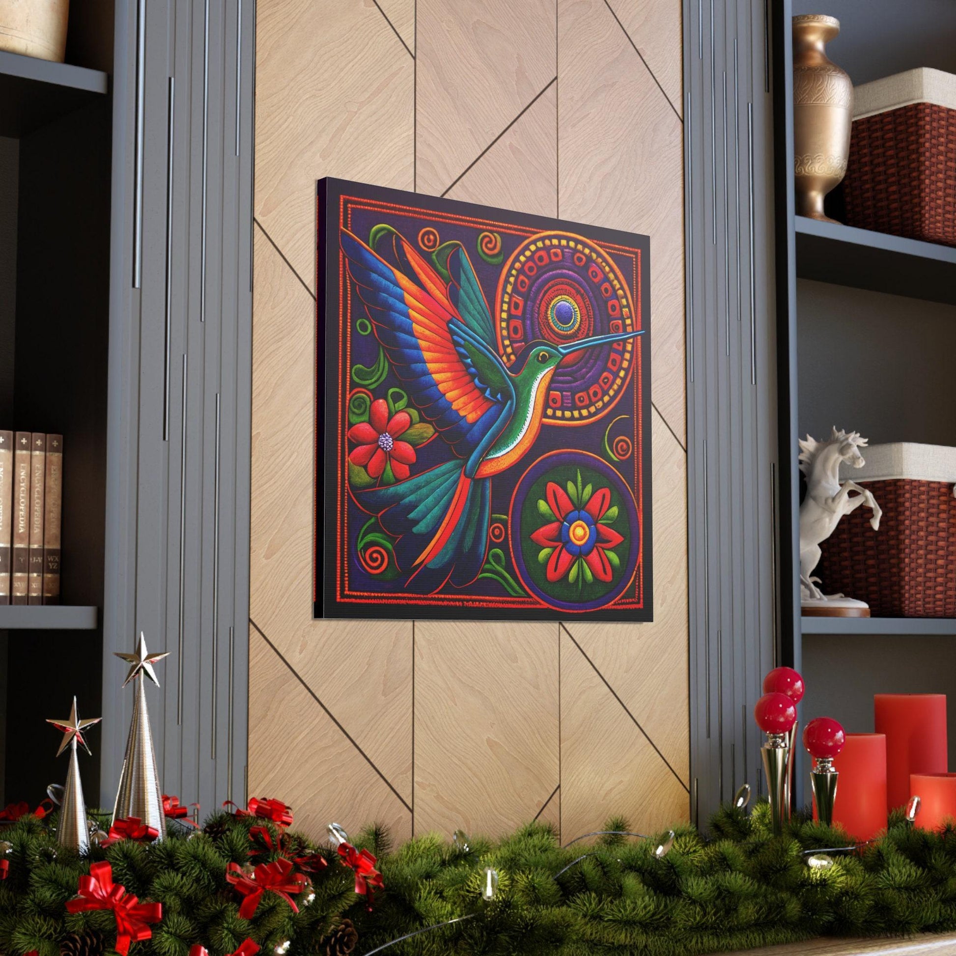 Huichol Hummingbird canvas wall art, gallery-wrapped or framed