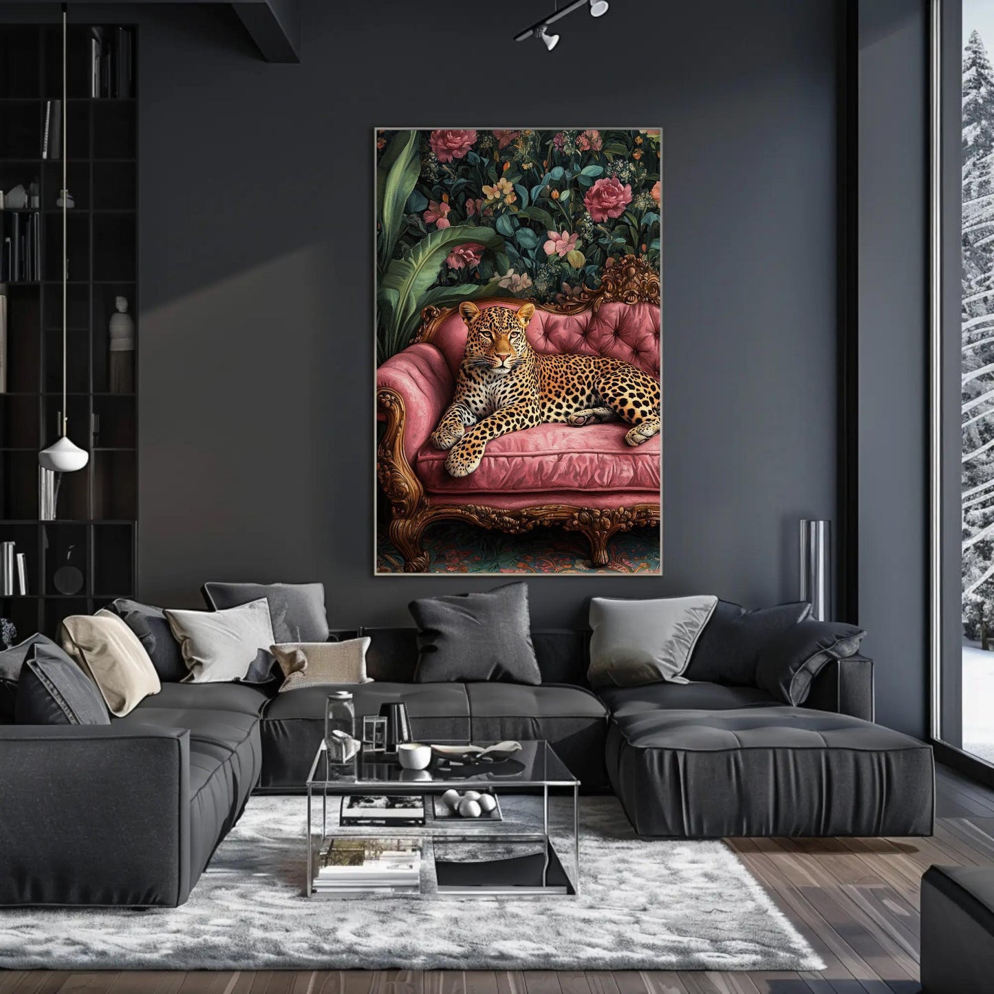 Leopard canvas wall art shown in a living room (view 2)