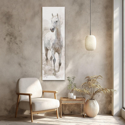 White Horse Canvas Print, Tall Narrow Farmhouse Wall Art With Wooden Frame