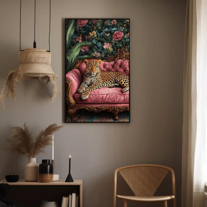 Leopard canvas wall art shown above a sofa (view 3)