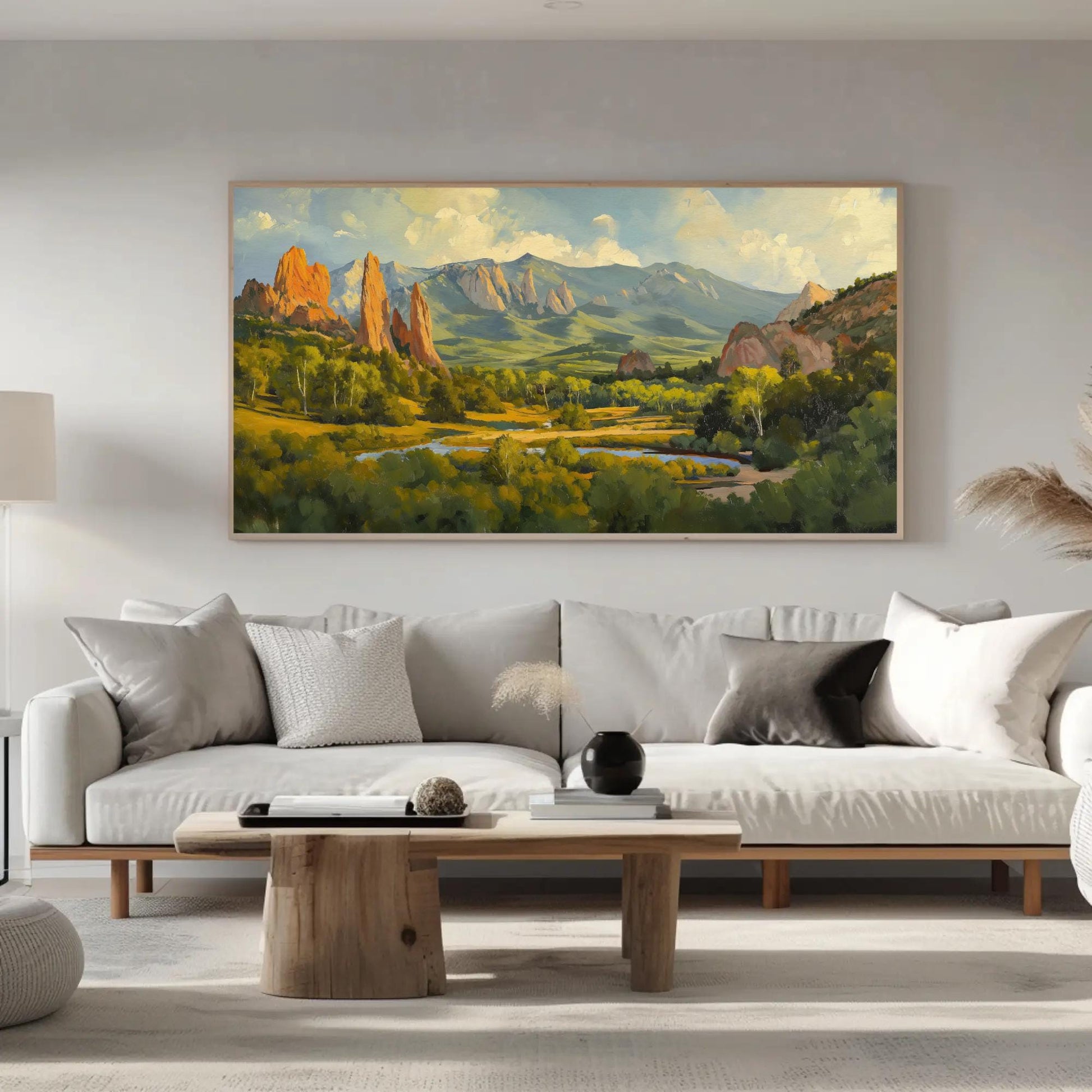 Garden of the Gods canvas wall art shown in a living room