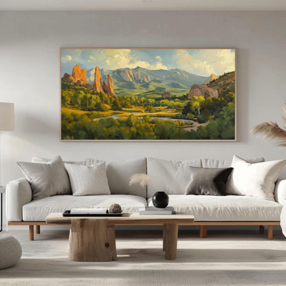 Garden of the Gods canvas wall art shown in a living room