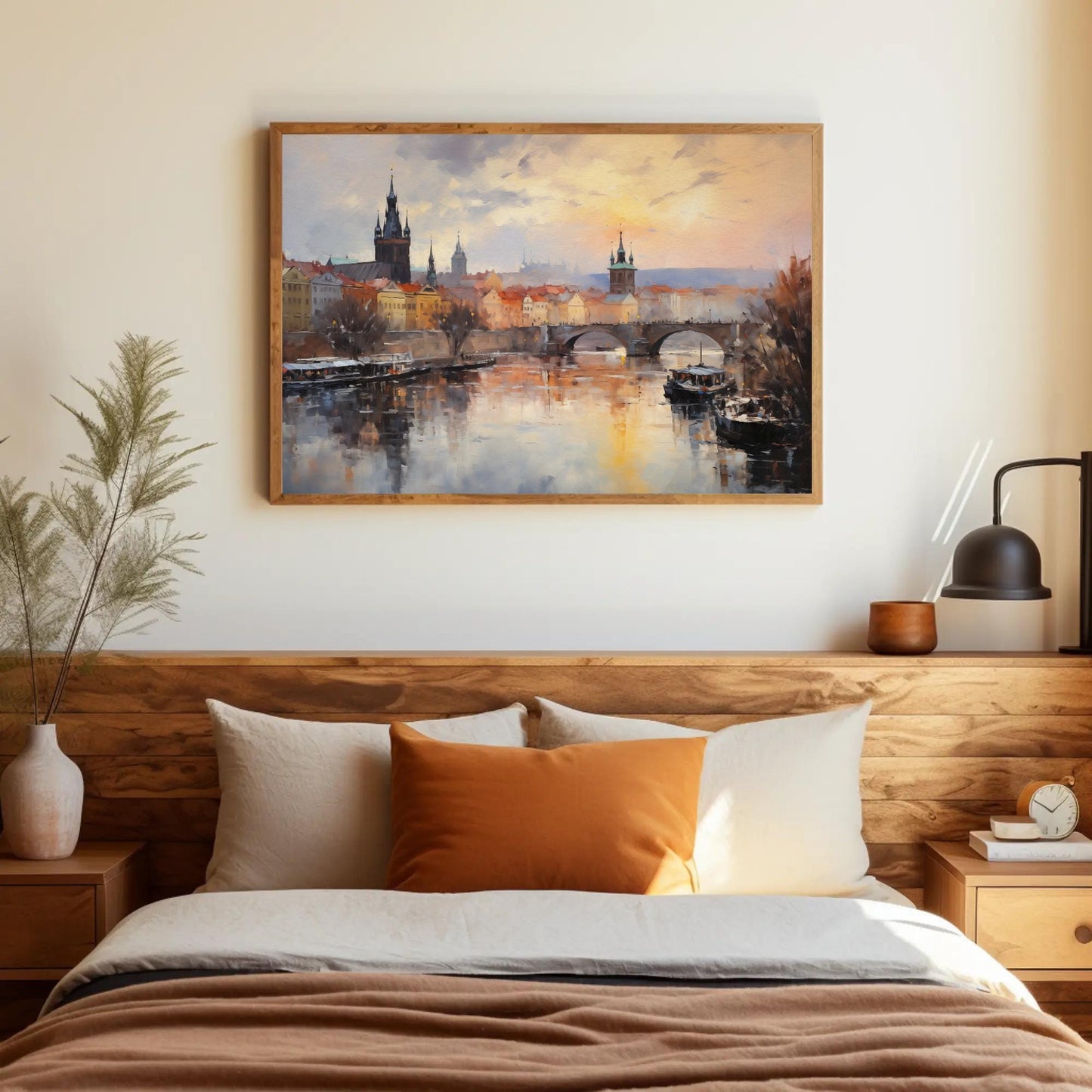 Prague , Czech Republic Gothic Cityscape Art bohemian canvas wall art, ready to hang (view 2)