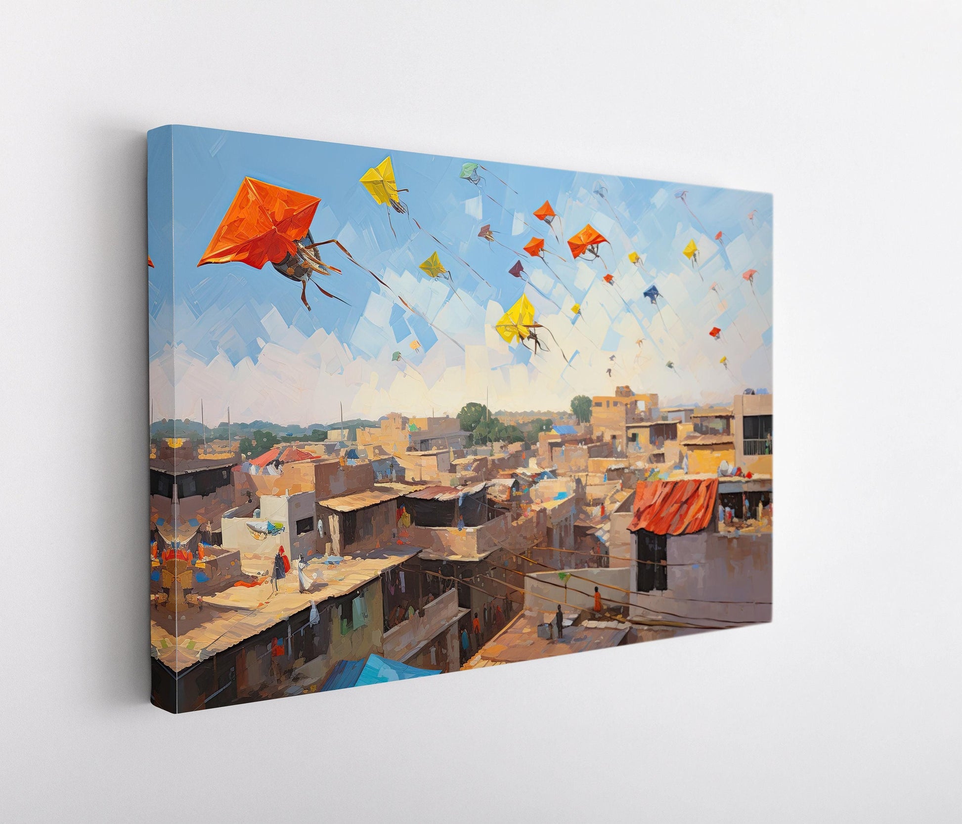 India Kite Festival , Colorful Desi Festival canvas wall art, gallery-wrapped or framed