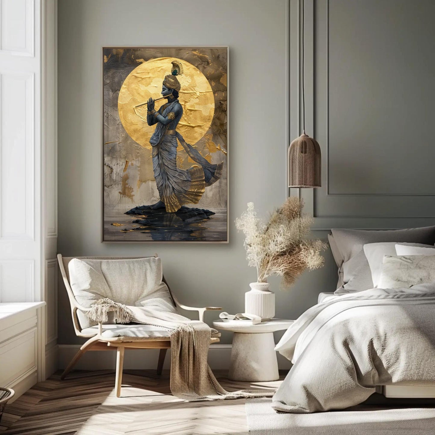 Lord Krishna Flute , Hindu Spiritual Wall canvas print, premium giclée wall art