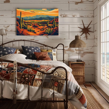 Desert Landscape Canvas Southwestern Wall Art – Vibrant Sunset Print - Antarmada