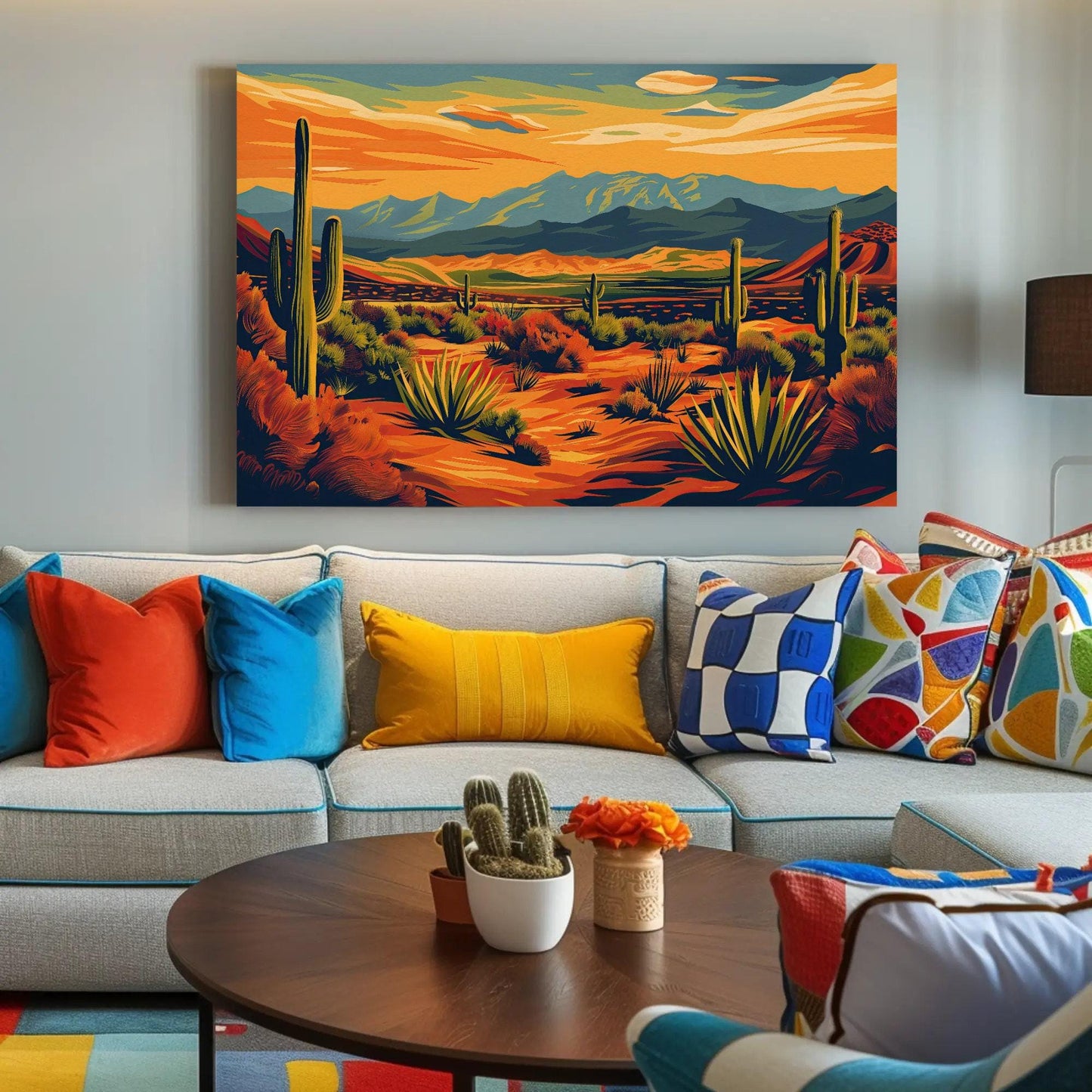 Desert Landscape Canvas Southwestern Wall Art – Vibrant Sunset Print - Antarmada