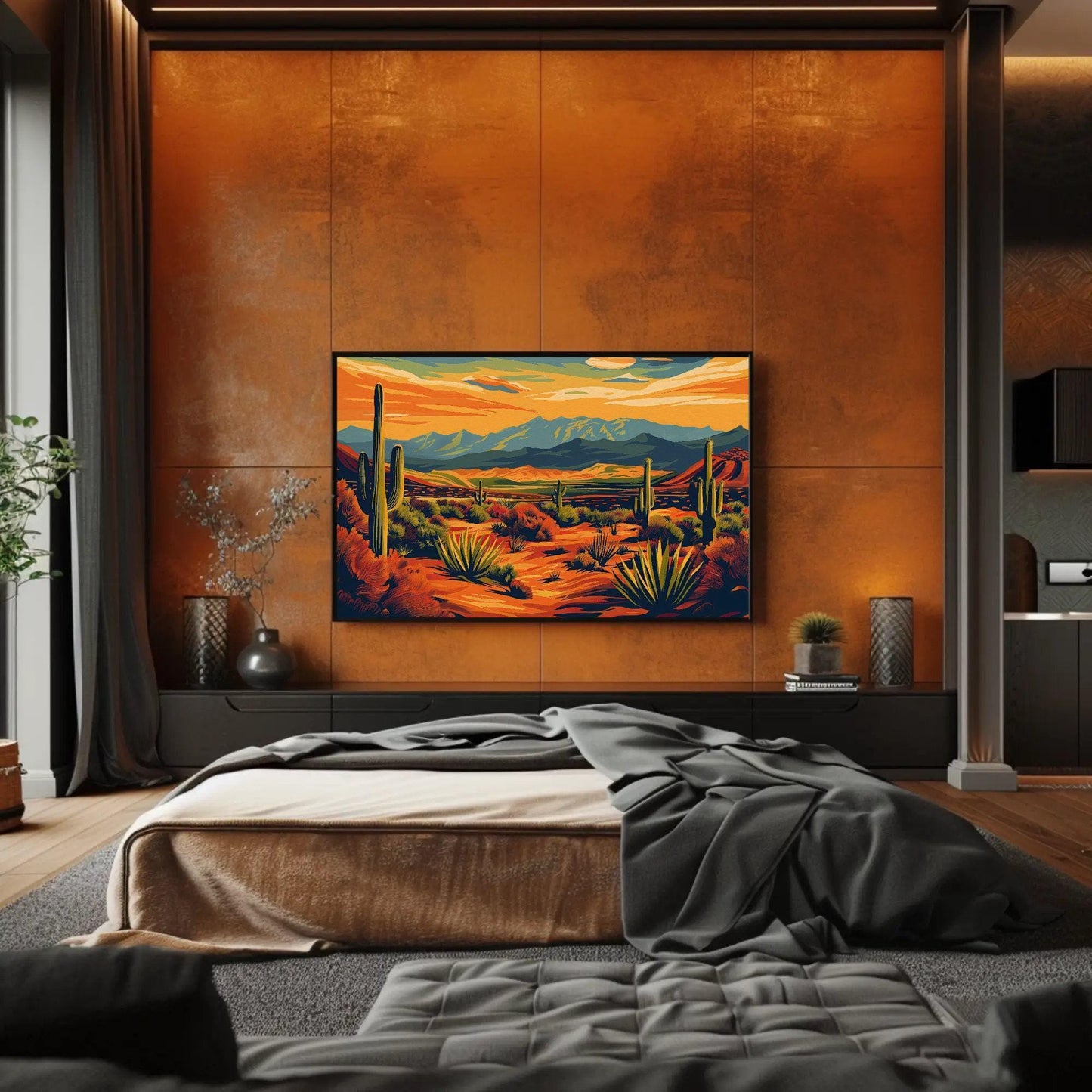 Desert Landscape Canvas Southwestern Wall Art – Vibrant Sunset Print - Antarmada