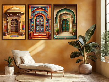 Rajasthani Door canvas wall art shown in a living room (view 2)