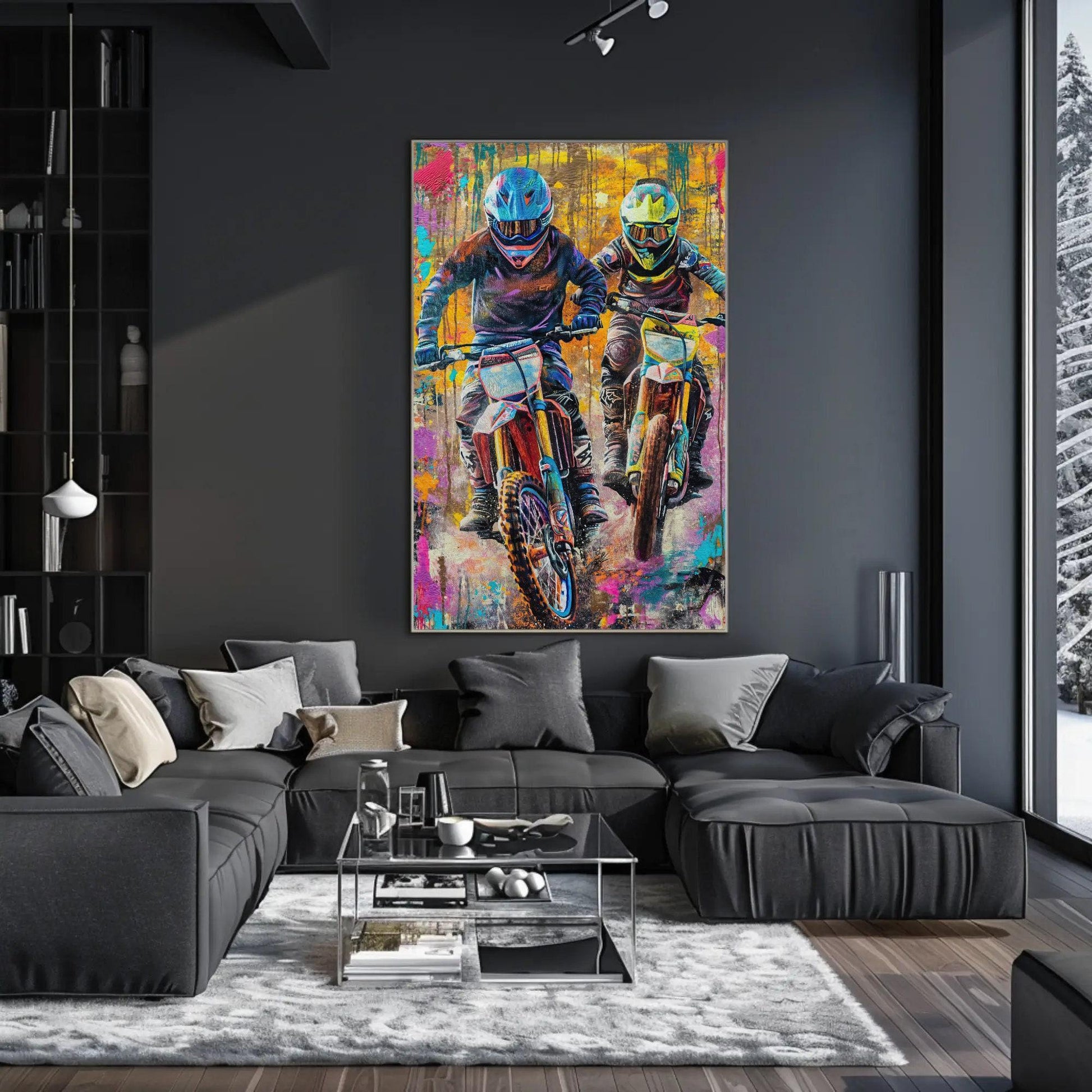 Dirt Bike Graffiti Canvas - Motorcycle Wall Art | High Quality Off Road Print - Antarmada