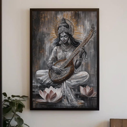 Goddess Saraswati Canvas Print, Hindu Wisdom Wall Art Decor