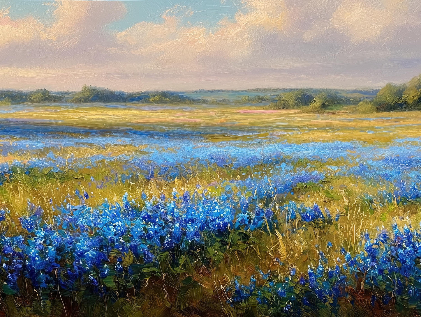 Bluebonnet canvas wall art shown in a styled room