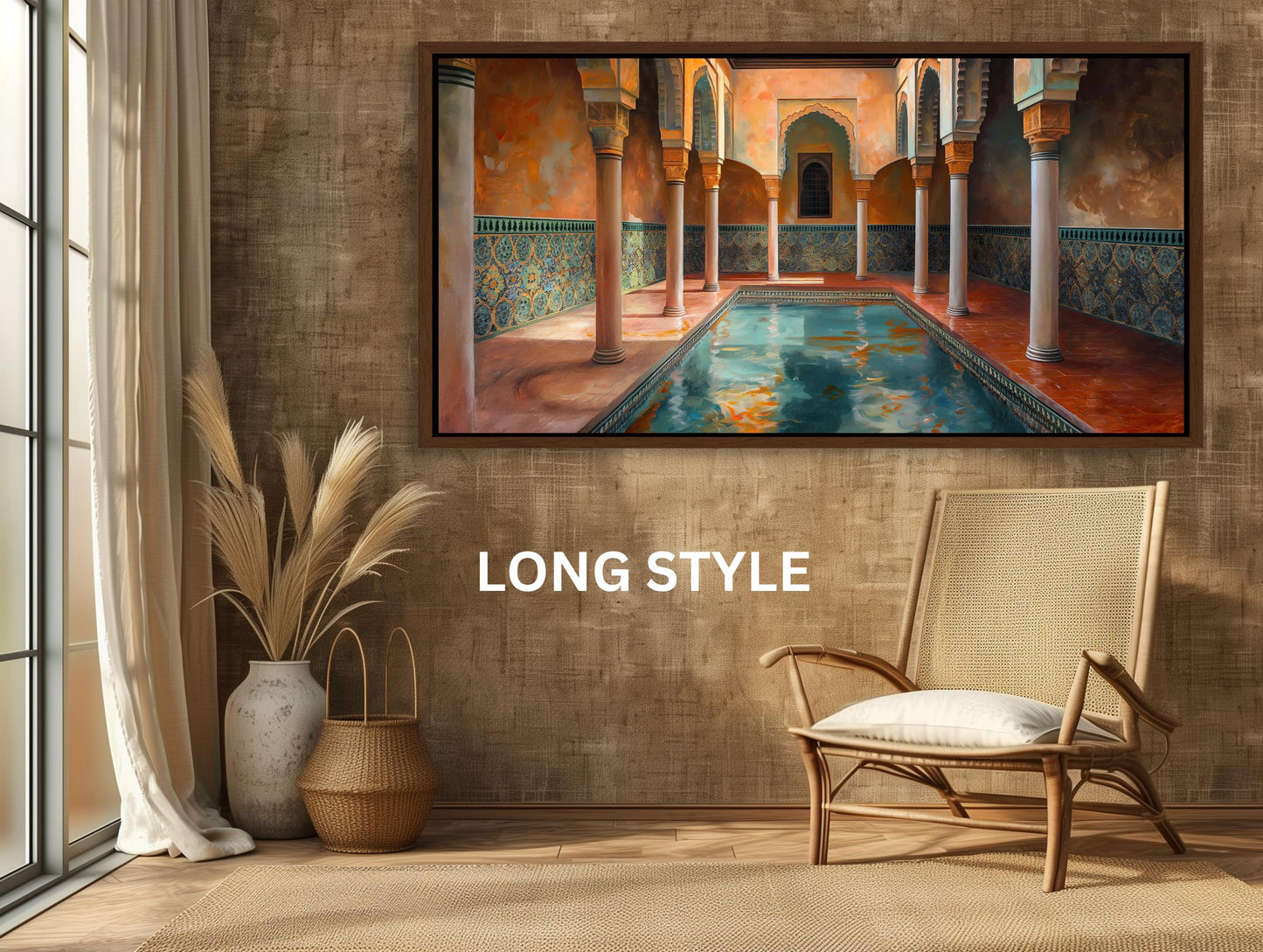 Moroccan Bath House canvas wall art shown in a styled interior (view 2)