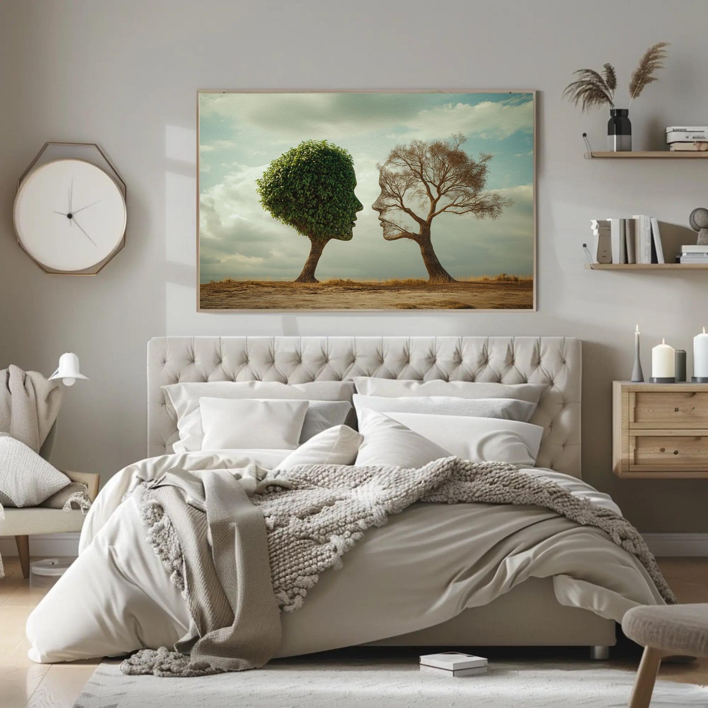 Two Faced Nature canvas wall art shown in a bedroom (view 4)