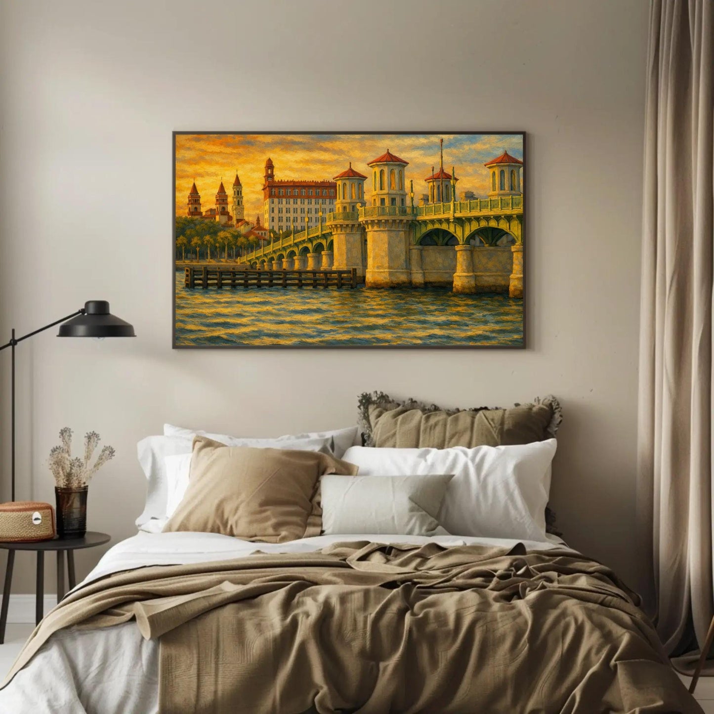 Bridge of Lions canvas wall art in gold tones