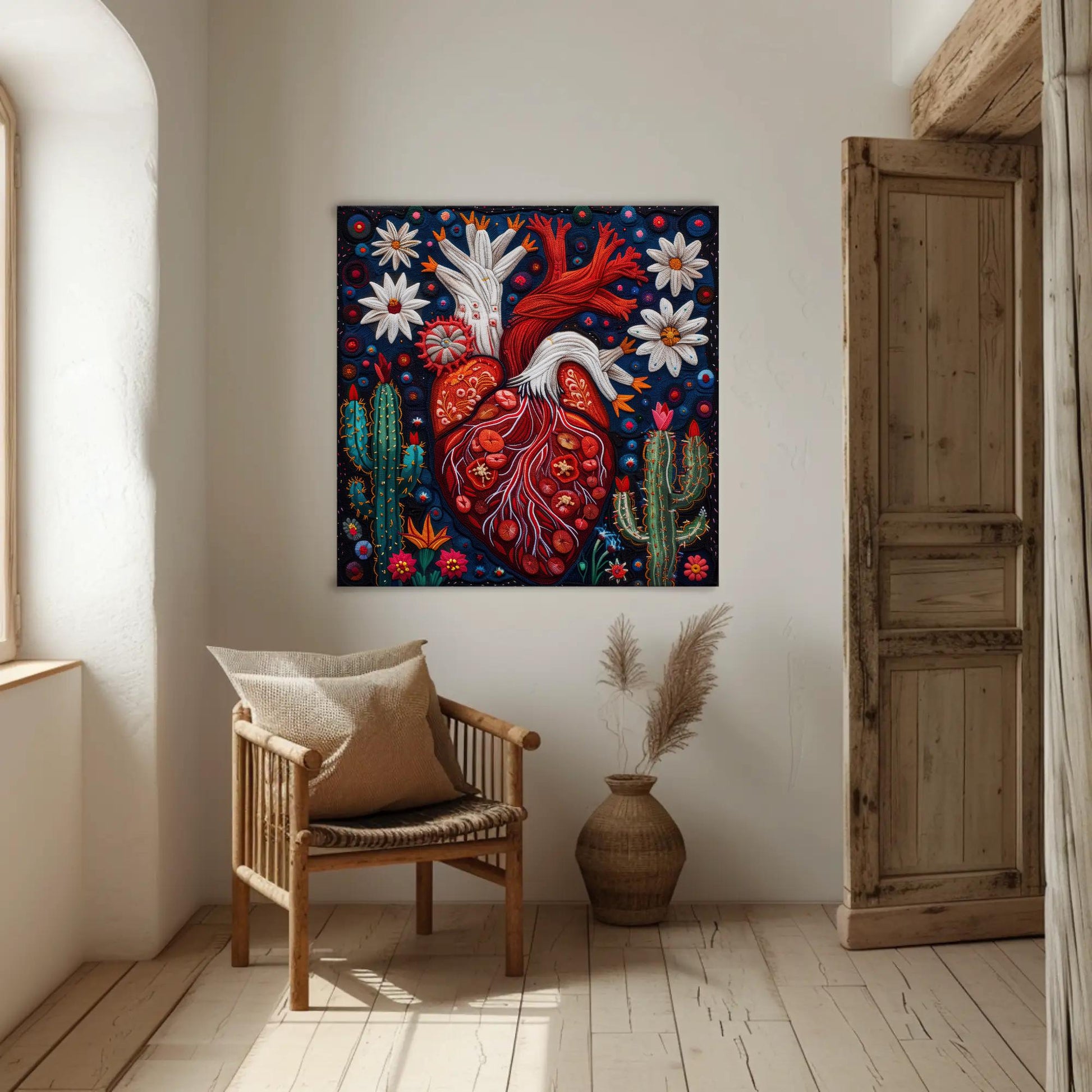 a room with a chair and a painting on the wall
