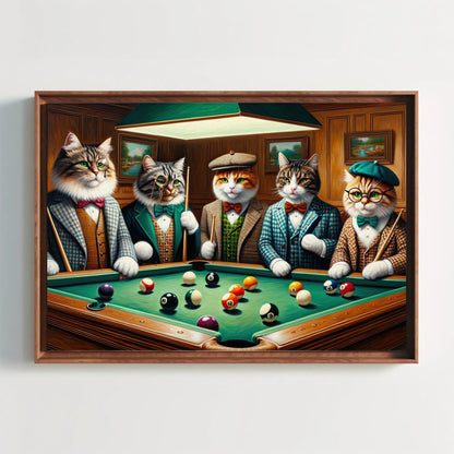 Cats Playing Pool , Whimsical Game Room vintage canvas wall art, ready to hang