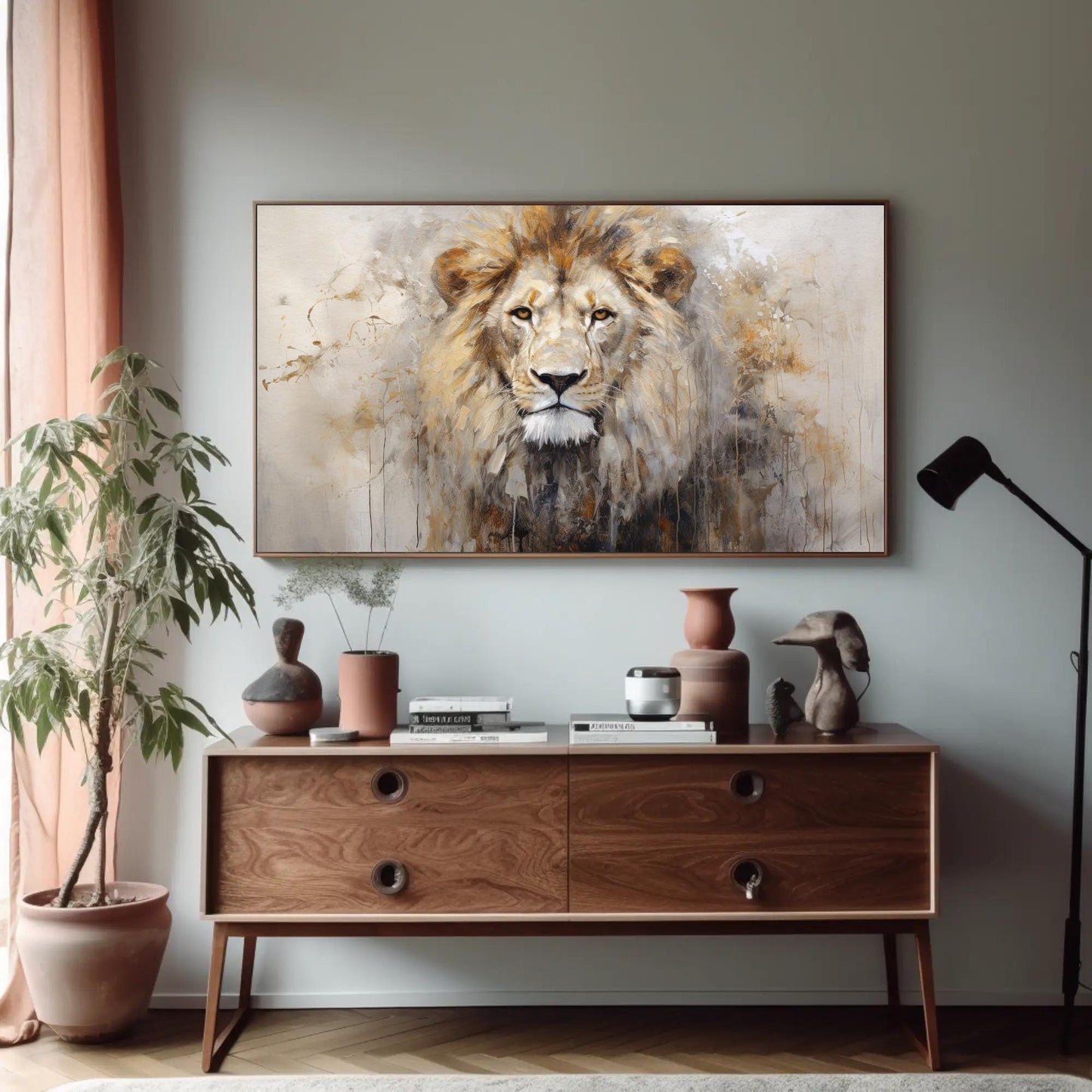 Lion Portrait Canvas Print, Abstract Wildlife King Wall Art