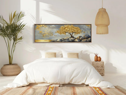Gold Tree canvas wall art shown in a bedroom (view 2)