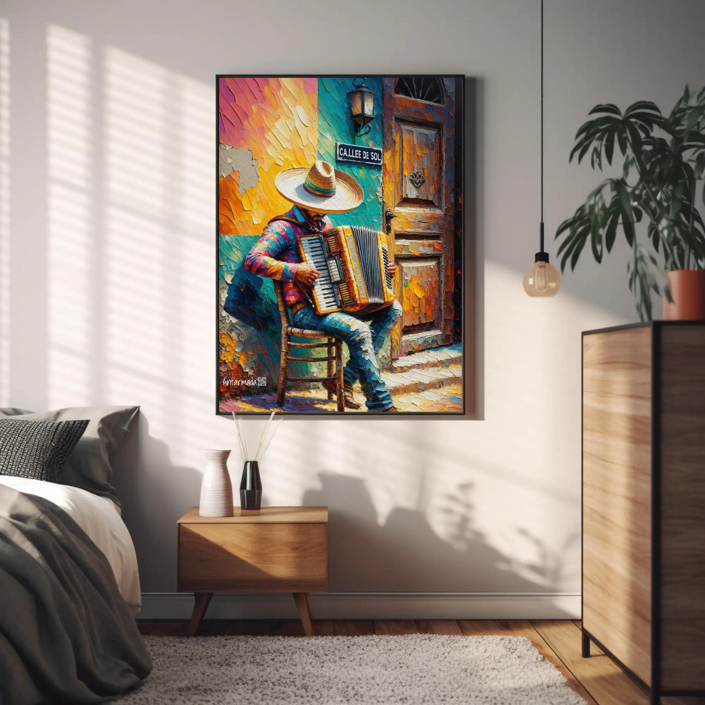 Mariachi Accordion , Mexican Music canvas wall art shown in a styled room