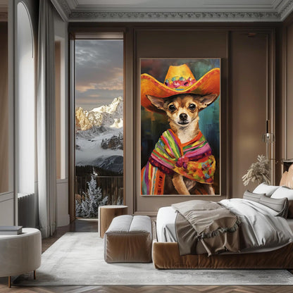 Funny Mexican Chihuahua , Dog Lover canvas wall art shown in a styled room (view 4)
