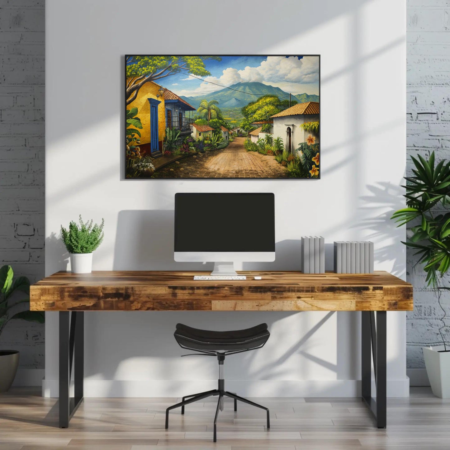 El Salvador , Salvadorian Town canvas wall art in green tones