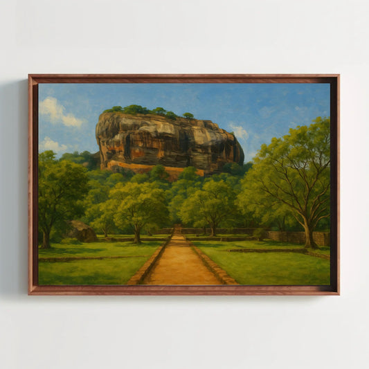 a painting of a dirt road in front of a mountain