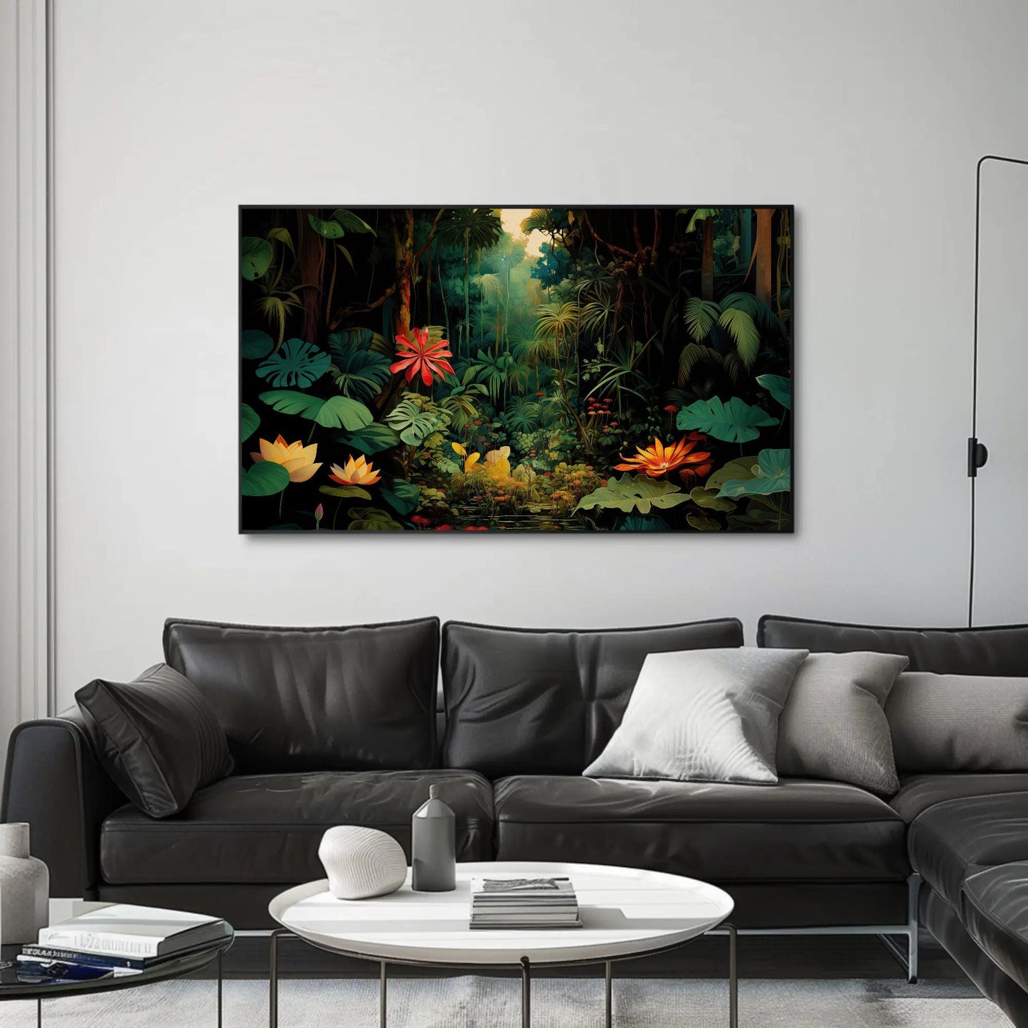Tropical Jungle canvas wall art shown in a living room