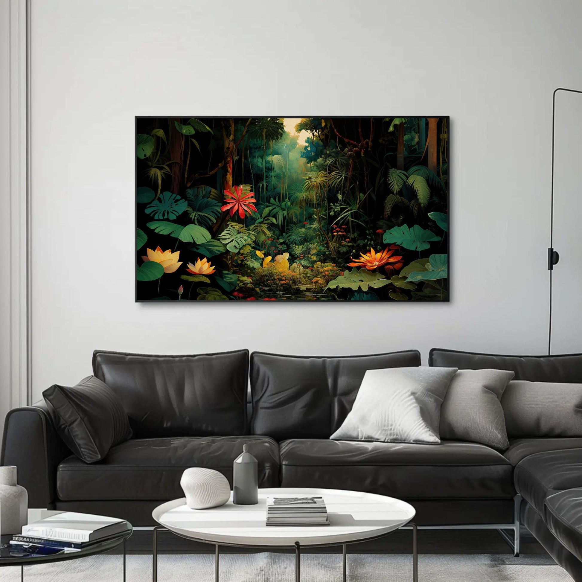 Tropical Jungle canvas wall art shown in a living room