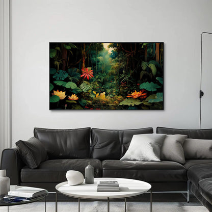 Tropical Jungle canvas wall art shown in a living room