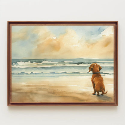 Dachshund Dog Canvas Coastal Wall Art, Extra Large Beach Dog Print