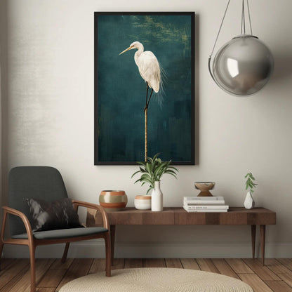 Japanese Crane , Minimalist Tsuru Bird canvas wall art shown in a living room