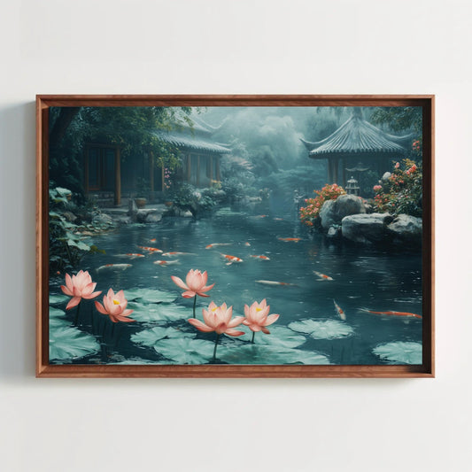 a painting of a pond with water lilies
