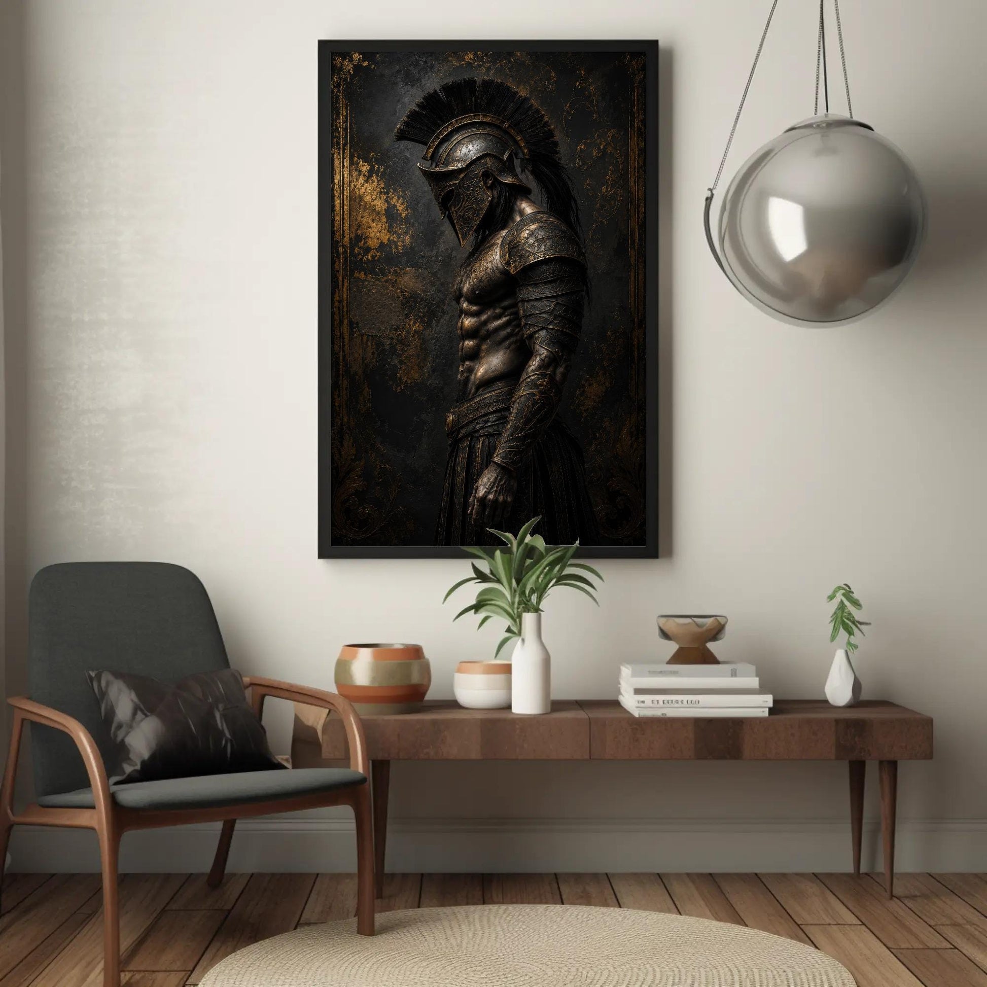 Spartan Hoplite canvas wall art shown in a styled room (view 2)